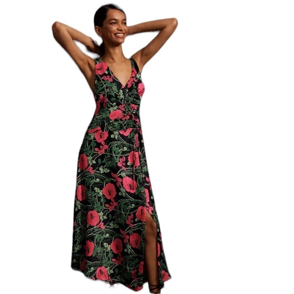 NWT’S Anthropology Maeve floral Rushing Pink & Green midi dress size 2 - Picture 4 of 16